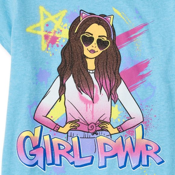 The Childrens Place Girls PWR Graphic Tee-Light Blue Short Sleeve-Medium(7/8)NWT - Picture 2 of 4